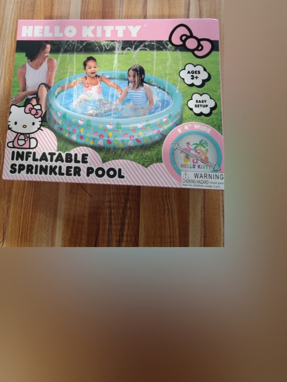 Hello Kitty Pink and Light Blue Inflatable Sprinkler Pool 5' 4" Wide New